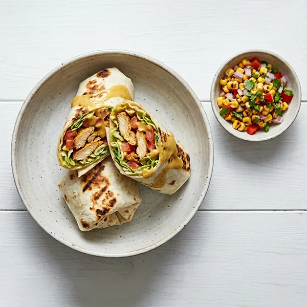 Honey Mustard Chicken Tortilla Wrap With Corn Salsa Salad